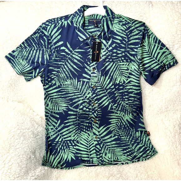 Margaritaville Casual Button Down Collared Men's Shirt Insignia Blue Palm Sz S - Picture 2 of 4